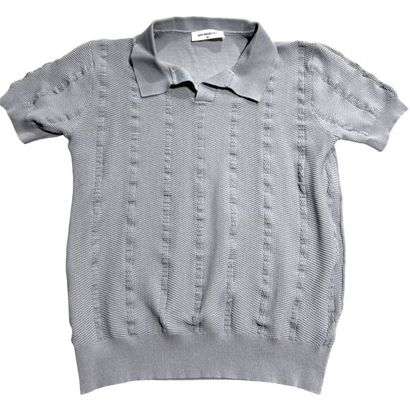 Aha Selected Ice Silk Polo Short Sleeves Shirt Knit Size Medium Gray Y2K Stretch - Picture 3 of 8